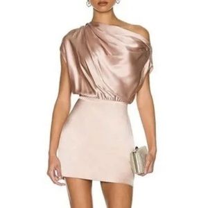 The Sei Draped Mini Dress Shell Silk Off Shoulder Draped Size 10